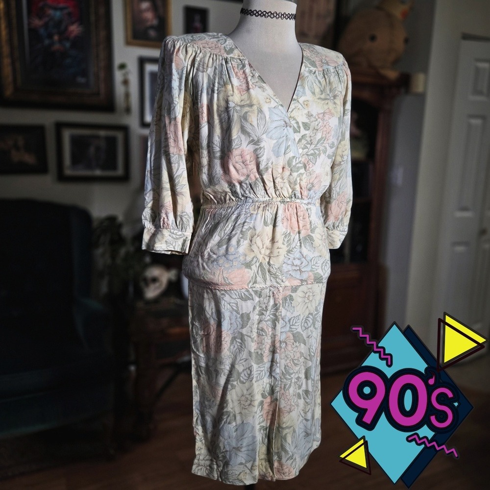 Vintage 90s JR Too John Richards V Neck Floral Skirt Set Two‎ Piece Outfit